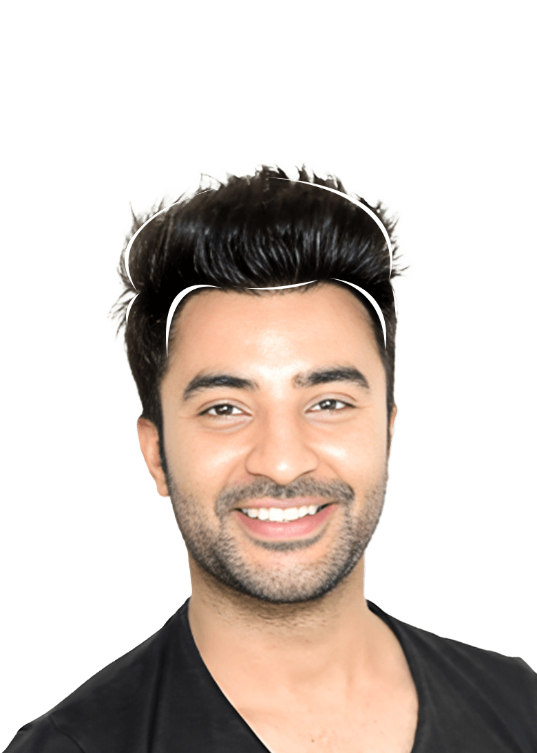 Man demonstrating the clip-on hair system method.