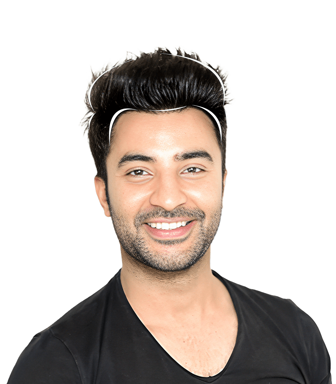 Man demonstrating the clip-on hair system method.