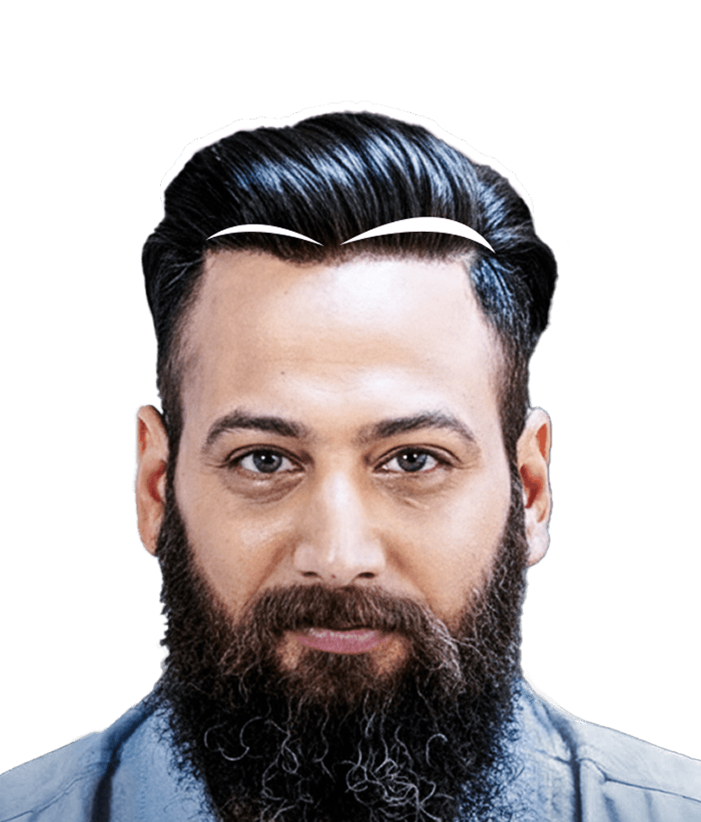 Man demonstrating the stick-on hair system method.