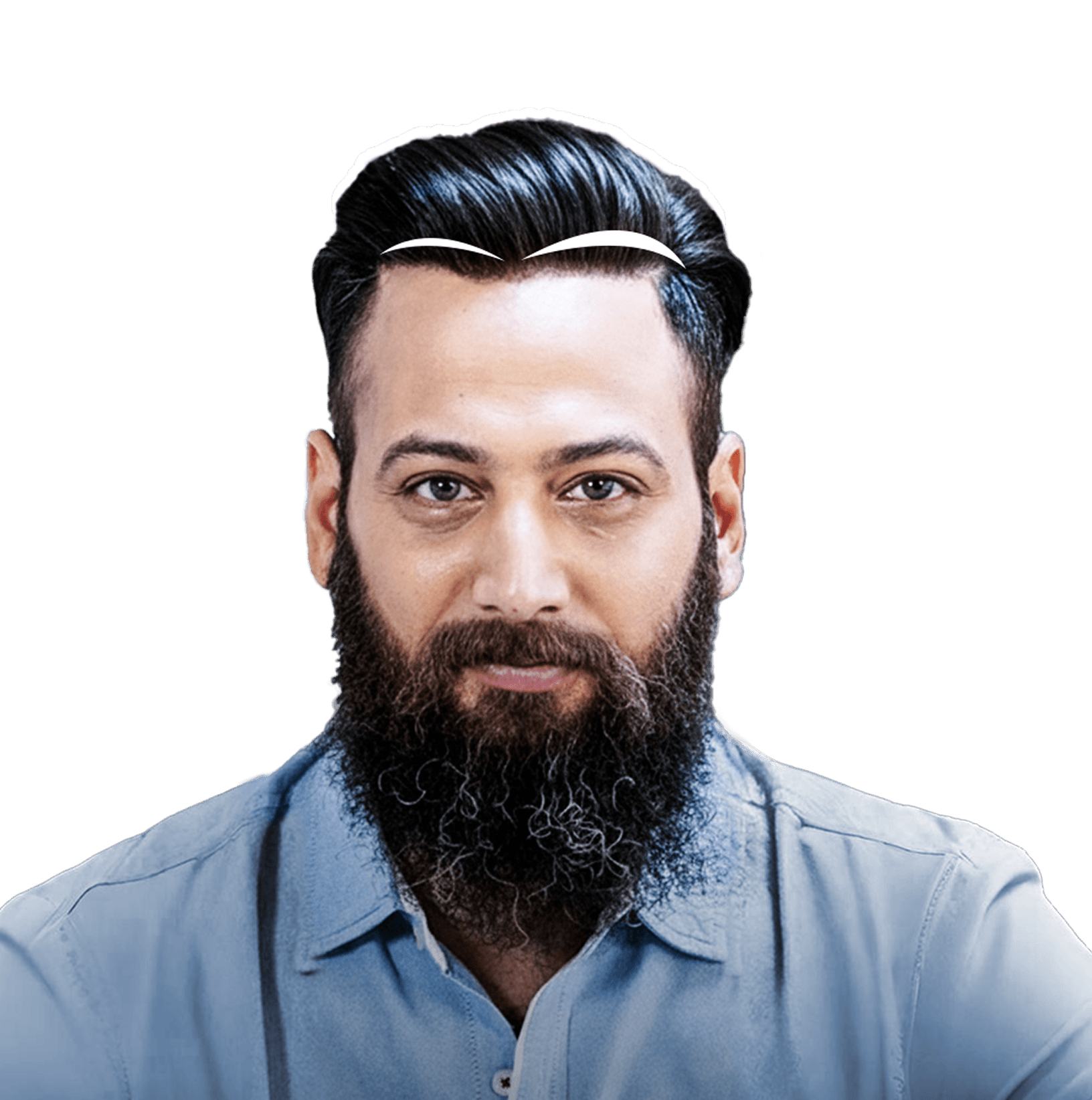 Man demonstrating the stick-on hair system method.