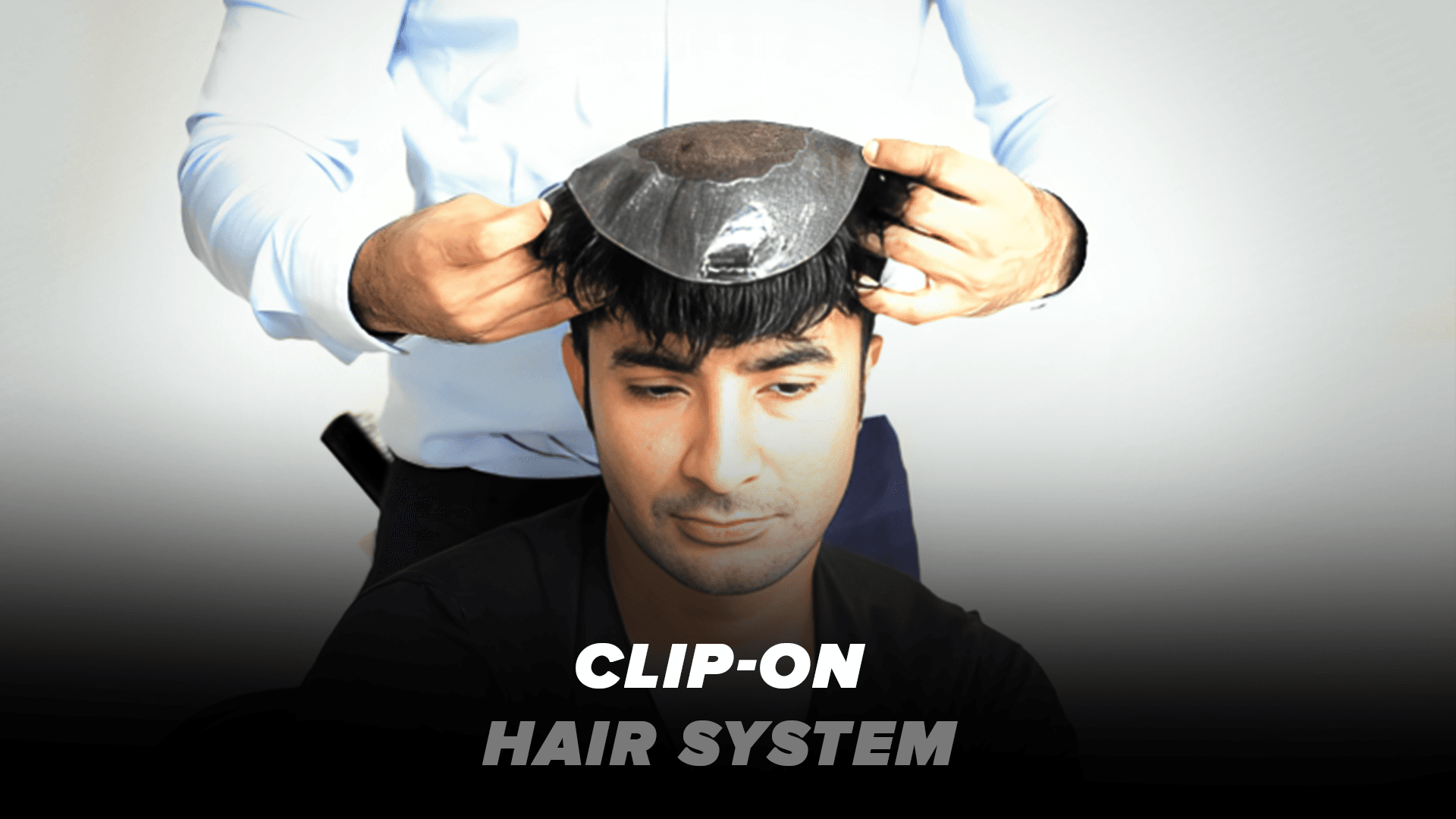 Clip-on hair system before and after result — natural hairline coverage without shaving (desktop)