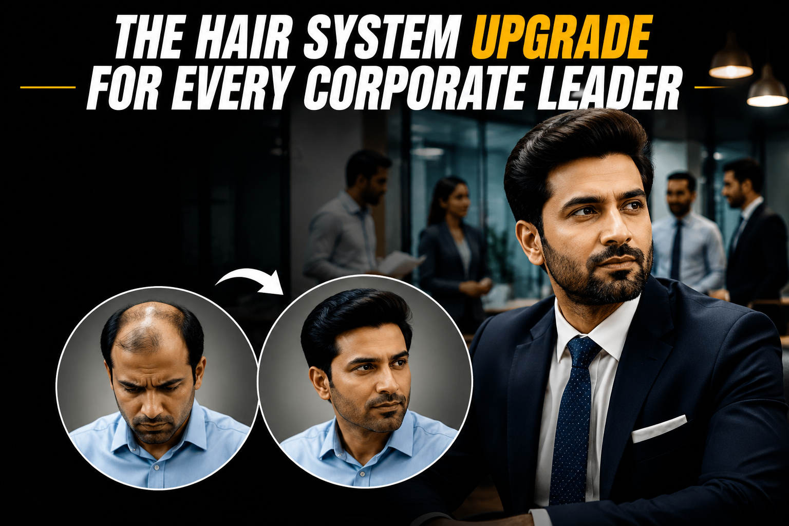 Corporate professional with a customised hair system designed for a natural-looking hairstyle and professional appearance